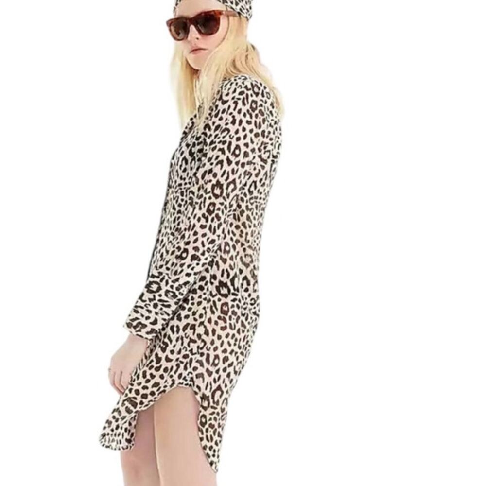 J.Crew Cotton Voile Beach Tunic Length Shirt/Dress Leopard Print Size Medium NEW